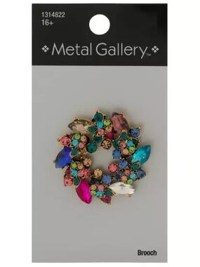 New Metal Gallery Multicolor Crystal Wreath Brooch